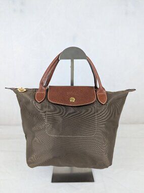 Authentic Longchamp Le Pliage Nylon Leather Tote Bag Green - Used - Clean